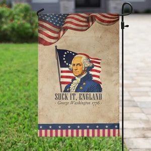 Funny George Washington 1776 Garden Flag 4th July Suck-It England TS14 Vintage Rustic Tan Navy Print Your Wear