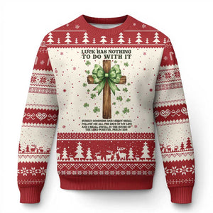 Faith Over Luck St Patrick's Day Ugly Christmas Sweater Christian Jesus Bible Verse Psalm 23 TS14 Beige Red Print Your Wear