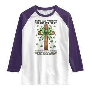 Faith Over Luck St Patrick's Day Raglan Shirt Christian Jesus Bible Verse Psalm 23 TS14 White Purple Print Your Wear
