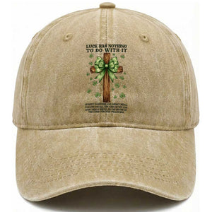 Faith Over Luck St Patrick's Day Washed Cotton Baseball Cap Christian Jesus Bible Verse Psalm 23 TS14 Washed Cap Universal Fit Khaki Print Your Wear