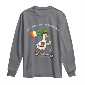 Funny Goose Christian St Patrick's Day Long Sleeve Shirt Off To Pray For The Kerfufflers TS14 Charcoal Print Your Wear