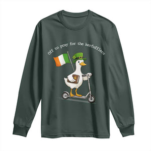 Funny Goose Christian St Patrick's Day Long Sleeve Shirt Off To Pray For The Kerfufflers TS14 Dark Forest Green Print Your Wear