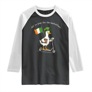 Funny Goose Christian St Patrick's Day Raglan Shirt Off To Pray For The Kerfufflers TS14 Black White Print Your Wear