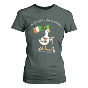 Funny Goose Christian St Patrick's Day T Shirt For Women Off To Pray For The Kerfufflers TS14 Dark Forest Green Print Your Wear