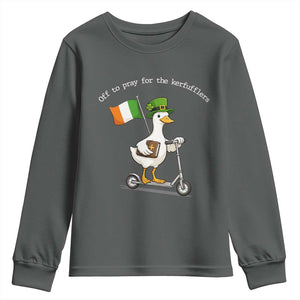 Funny Goose Christian St Patrick's Day Youth Sweatshirt Off To Pray For The Kerfufflers TS14 Dark Heather Print Your Wear