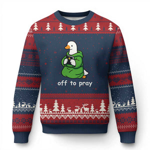 Christian Goose St Patrick's Day Ugly Christmas Sweater Off To Pray TS14 Navy Red Print Your Wear