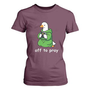 Christian Goose St Patrick's Day T Shirt For Women Off To Pray TS14 Maroon Print Your Wear
