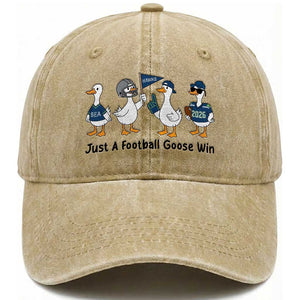 Funny Seattle 2026 Washed Cotton Baseball Cap Just A Football Goose Win TS14 Washed Cap Universal Fit Khaki Print Your Wear