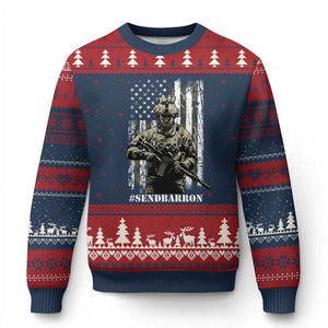 Send Barron Ugly Christmas Sweater Sarcastic Political American Flag Camo Soldier TS14 Navy Red Print Your Wear