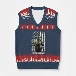 Send Barron V-Neck Knit Sweater Vest Sarcastic Political American Flag Camo Soldier TS14 Navy Red Print Your Wear