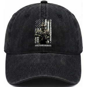 Send Barron Washed Cotton Baseball Cap Sarcastic Political American Flag Camo Soldier TS14 Washed Cap Universal Fit Black Print Your Wear