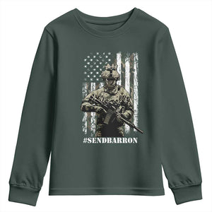 Send Barron Youth Sweatshirt Sarcastic Political American Flag Camo Soldier TS14 Dark Forest Green Print Your Wear