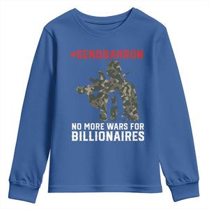 Send Barron Youth Sweatshirt No More Wars For Billionaires TS14 Royal Blue Print Your Wear