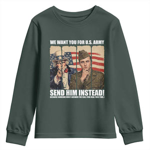 Send Barron Youth Sweatshirt We Want You For US Army TS14 Dark Forest Green Print Your Wear