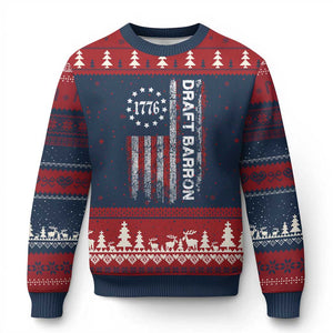 Draft Barron Ugly Christmas Sweater Anti War Send Barron Viral Internet Meme TS14 Navy Red Print Your Wear
