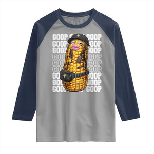 Funny Burnt Peanut Goop Raglan Shirt Burnt Corn Meme Viral Humor TS14 Sport Gray Navy Print Your Wear