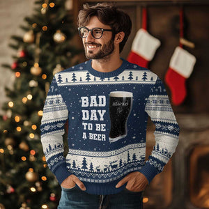 Irish Shamrock Beer Ugly Christmas Sweater Bad Day To Be A Beer TS14 Navy Beige Print Your Wear