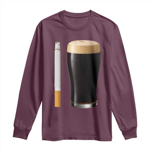 Irish Shamrock Beer Smoking Pub Drinking Humor Long Sleeve Shirt TS14 Maroon Print Your Wear
