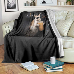 Funny Bunny Drinking Iced Coffee Throw Blanket Animal Meme Viral Internet TS14 Print Your Wear