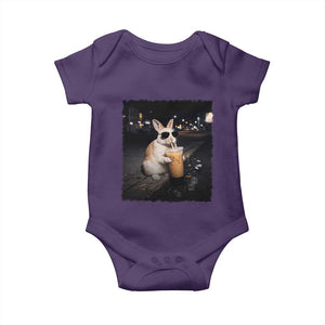 Funny Bunny Drinking Iced Coffee Baby Onesie Animal Meme Viral Internet TS14 Purple Print Your Wear
