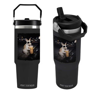 Funny Bunny Drinking Iced Coffee Flip Straw Tumbler Animal Meme Viral Internet TS14 One Size: 30 oz Black Print Your Wear