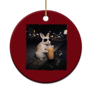 Funny Bunny Drinking Iced Coffee Ceramic Ornament Animal Meme Viral Internet TS14 1pc Red Print Your Wear