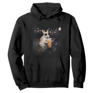 Funny Bunny Drinking Iced Coffee Hoodie Animal Meme Viral Internet TS14 Black Print Your Wear
