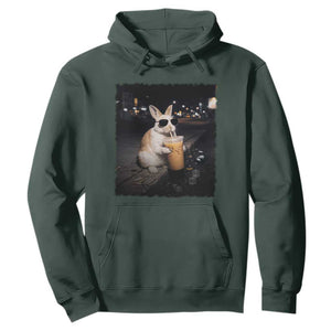 Funny Bunny Drinking Iced Coffee Hoodie Animal Meme Viral Internet TS14 Dark Forest Green Print Your Wear