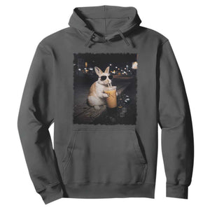 Funny Bunny Drinking Iced Coffee Hoodie Animal Meme Viral Internet TS14 Dark Heather Print Your Wear