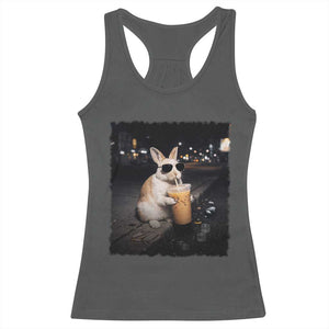 Funny Bunny Drinking Iced Coffee Racerback Tank Top Animal Meme Viral Internet TS14 Dark Heather Print Your Wear