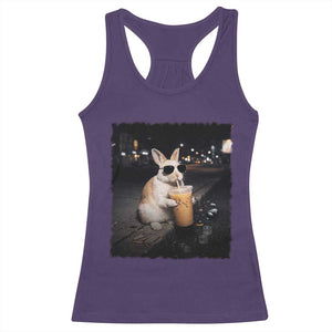 Funny Bunny Drinking Iced Coffee Racerback Tank Top Animal Meme Viral Internet TS14 Purple Print Your Wear