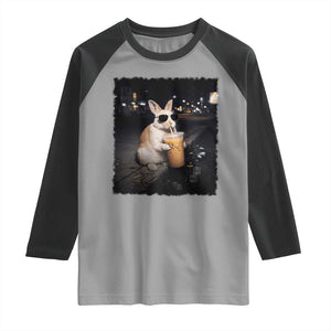 Funny Bunny Drinking Iced Coffee Raglan Shirt Animal Meme Viral Internet TS14 Sport Gray Black Print Your Wear