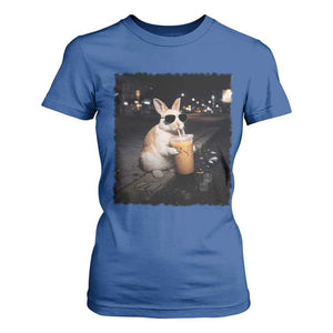 Funny Bunny Drinking Iced Coffee T Shirt For Women Animal Meme Viral Internet TS14 Royal Blue Print Your Wear