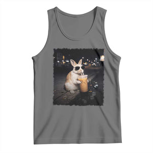 Funny Bunny Drinking Iced Coffee Tank Top Animal Meme Viral Internet TS14 Black Heather Print Your Wear