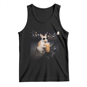 Funny Bunny Drinking Iced Coffee Tank Top Animal Meme Viral Internet TS14 Black Print Your Wear