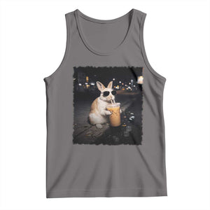 Funny Bunny Drinking Iced Coffee Tank Top Animal Meme Viral Internet TS14 Deep Heather Print Your Wear