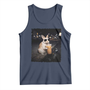 Funny Bunny Drinking Iced Coffee Tank Top Animal Meme Viral Internet TS14 Navy Print Your Wear