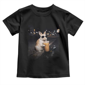 Funny Bunny Drinking Iced Coffee Toddler T Shirt Animal Meme Viral Internet TS14 Black Print Your Wear