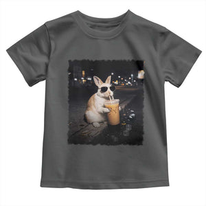 Funny Bunny Drinking Iced Coffee Toddler T Shirt Animal Meme Viral Internet TS14 Dark Heather Print Your Wear