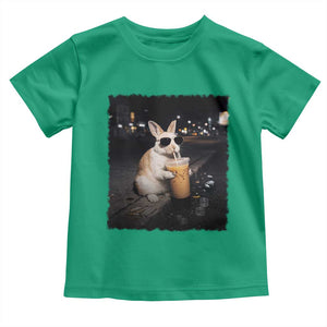 Funny Bunny Drinking Iced Coffee Toddler T Shirt Animal Meme Viral Internet TS14 Irish Green Print Your Wear