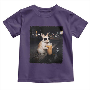 Funny Bunny Drinking Iced Coffee Toddler T Shirt Animal Meme Viral Internet TS14 Purple Print Your Wear