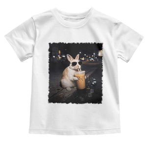Funny Bunny Drinking Iced Coffee Toddler T Shirt Animal Meme Viral Internet TS14 White Print Your Wear