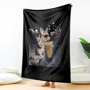 Funny Bunny Drinking Iced Coffee Throw Blanket Vintage 90s Graphic Meme TS14 Print Your Wear