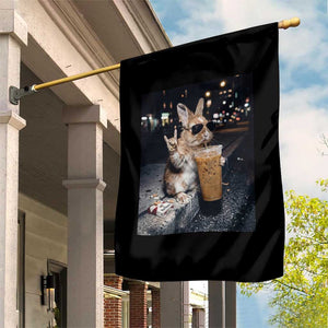 Funny Bunny Drinking Iced Coffee Garden Flag Vintage 90s Graphic Meme TS14 Print Your Wear