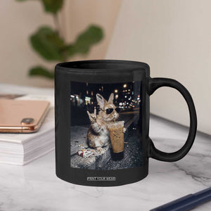 Funny Bunny Drinking Iced Coffee Coffee Mug Vintage 90s Graphic Meme TS14 Print Your Wear