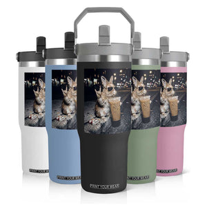 Funny Bunny Drinking Iced Coffee Flip Straw Tumbler Vintage 90s Graphic Meme TS14 Print Your Wear