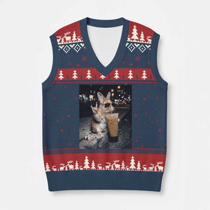 Funny Bunny Drinking Diet Coke V-Neck Knit Sweater Vest Vintage 90s Graphic Meme TS14 Navy Red Print Your Wear