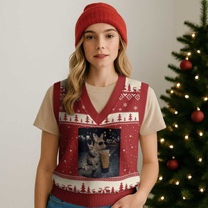 Funny Bunny Drinking Diet Coke V-Neck Knit Sweater Vest Vintage 90s Graphic Meme TS14 Red Beige Print Your Wear