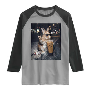 Funny Bunny Drinking Diet Coke Raglan Shirt Vintage 90s Graphic Meme TS14 Sport Gray Black Print Your Wear