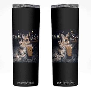 Funny Bunny Drinking Iced Coffee Skinny Tumbler Vintage 90s Graphic Meme TS14 Black Print Your Wear